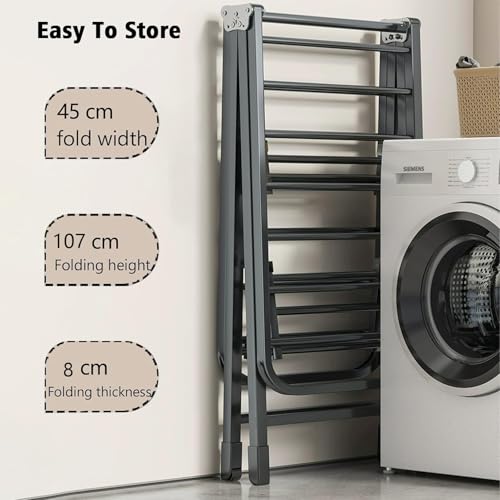 Foldable Clothes Drying Rack, 3 Tier Laundry Dry Rack Height Adjustable Clothes Hanger Stand Drying Racks, Carbon Steel Laundry Drying Rack Stand for Sheets Towels & Clothing, Indoor Outdoor Use (125)