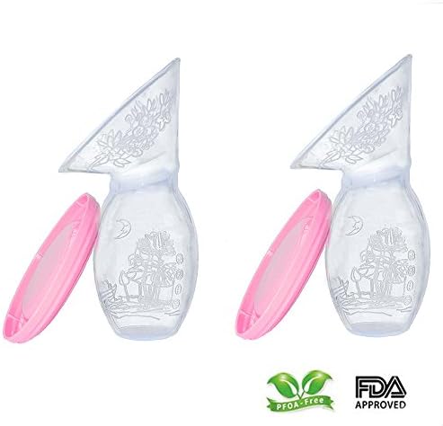 Silicone Breastfeeding Manual Breast Pumps Milk Pump Suction with Lid,Breast Milk Saving Made Easy,Flexible &amp; Lightweight ,Pink,Pack of 2