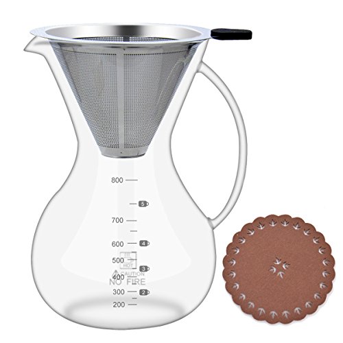Pour Over Coffee Maker with Coffee Filter, Glass Carafe (28oz/800ml) with Coffee Dripper, BPA-free C Pour Over Coffee Maker with Coffee Filter, Glass Carafe (28oz/800ml) with Coffee Dripper, BPA-free C