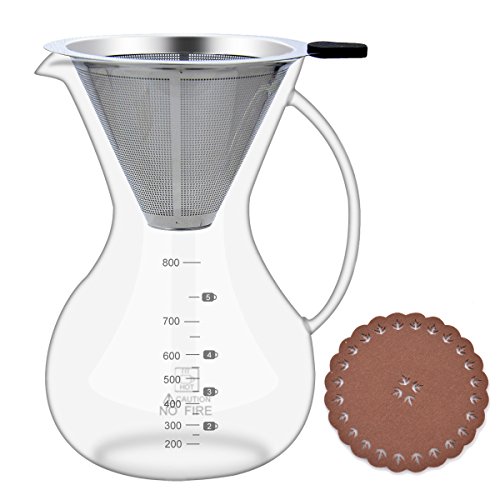 Pour Over Coffee Maker Set(28oz/800ml),Glass Carafe with Coffee Dripper,BPA-free Certificate Drip Coffeemakers with Permanent Coffee Filters