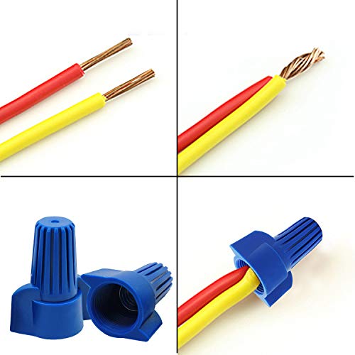 WiMas 50PCS Winged Wire Connectors Easy Twist-On Ribbed Cap Electrical Wire Connector Spring Inserted Nuts Caps (P5:14-6AWG (Blue))