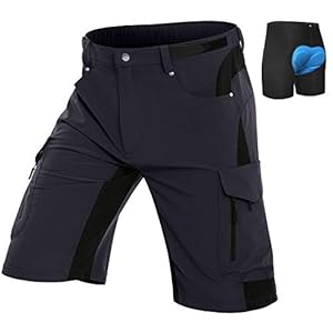 Vzteek MTB-broek voor heren, fietsbroek met gevoerd, sneldrogende MTB-shorts, mountainbikebroek voor heren