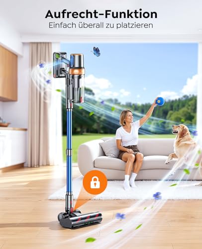 Battery Vacuum Cleaner 600 W/50 KPA/65 Min, Self-Standing Vacuum Cleaner Wireless with Mattress Cleaning Brush, Automatic Mode, Wall Charging Station, Fragrance Function, Multistage Filtration for Carpets/Hard Floors/Car