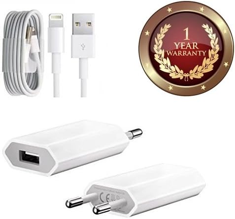 Elevea USB Charger Adapter(1Amp Genuine Output) Data Sync & Charging Cable for Iphone 5, 5s, 5c, 6 , 6s, 6 Plus, 7, 7 Plus, iPods & Tablets (1 Year Warranty, Color May Vary)