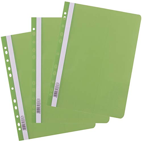 D.RECT Pack of 25 A4 File folders with Perforation Made of Plastic with Transparent Front Cover, Plastic File Folder Made of PP Film, Perforated, Euro Perforation, Light Green
