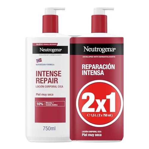 Norwegische Formel CICA Körperlotion Intensive Reparatur für trockene Haut (2 x 750 ml), reparierende Feuchtigkeitscreme für den Körper mit asiatischem Centella