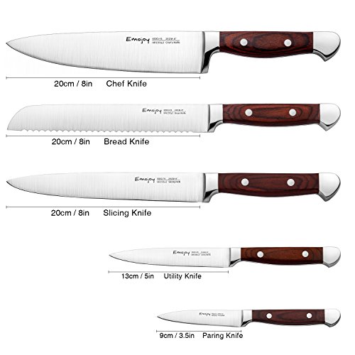 Emojoy Knife Set, 6 Piece Kitchen Knives Set with Block Wooden, German