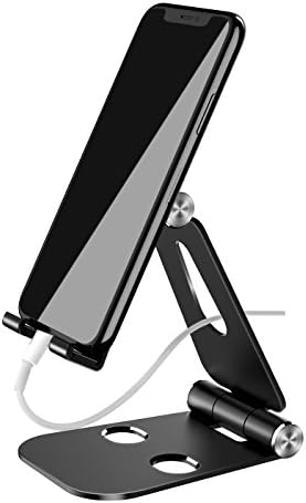 Cell Phone Stand, ELEWIUM Foldable Alloy Mount Holder With Adjustable Angles &amp; Nonslip Anti-Scratch Silicone Pads – For iPhone Samsung &amp; All Smartphones Tablets iPads &amp; Gaming Consoles (Black)