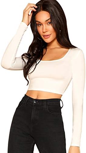 Verdusa Ladies’s Scoop Neck Lengthy Sleeve Crop Tee High