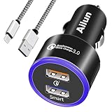 Ailun Fast Car Charger,Qualcomm Quick Charge 3.0 Adapter,with 1M Type-C Cable,Dual USB Port 35W,for Mobile Device Compatible iPhone X/Xs/XR/Xs Max,Galaxy s10s10 Plus,S9 S9+,S8 S8+[Black]