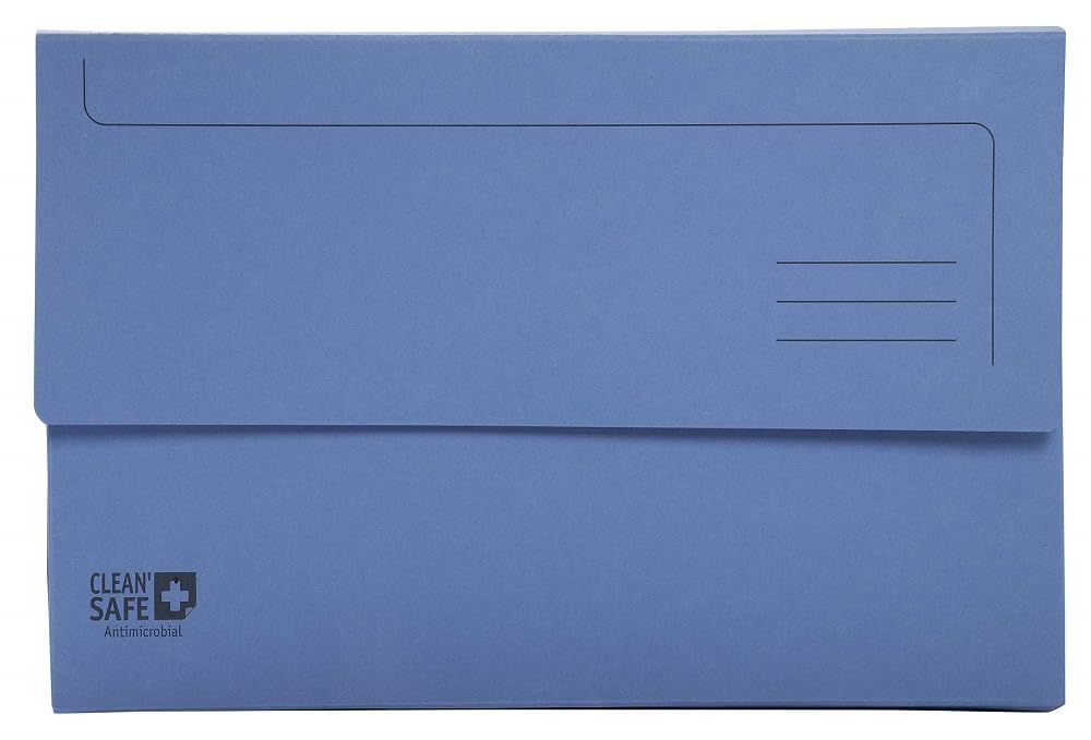 Exacompta - Ref 47222E - Clean Safe - Anti-Microbial Foolscap Document Wallets - Suitable for A4 Documents, 400gsm Pressboard, FSC-Certified - Blue (Pack of 5)
