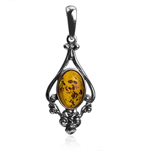 Honey Amber Sterling Silve Large Filigree Pendant