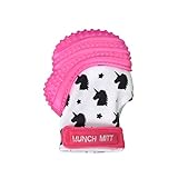 Malarkey Kids Munch Mitt Teething Mitten - The ORIGINAL Mom-Invented Silicone Teether Mitten with Travel Bag - Ideal Teething Toys for Baby Shower Gift  - Pink Unicorn      