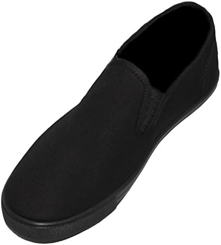 Men's Canvas Slip on Shoes Rubber Sole Deck Sneakers - FREE PAIR PUMA SOCKS (13, Black)