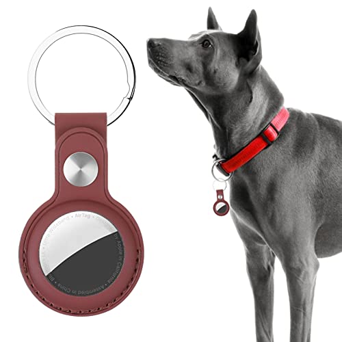 droperprote Protective Leather Case for AirTags,Durable Anti-Lost Anti-Scratch Holder Case for Airtag with Keychain Ring Compatible with Apple Air Tag 2021 for Pets,Keys,Luggage [Red/Wine 2 Pack]