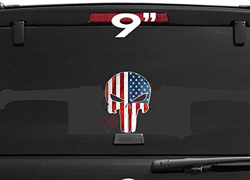 Punisher Skull with Faded American Flag Decal Sticker Graphic for Cars, Trucks, Motorcycles, Boats, Walls, Glass, etc. (9" Tall)