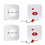CallToU Caregiver Pager Wireless Nurse Call Alert System Patient Emergency Help Button for Elderly Seniors Disabled Pregnant Women 2 Waterproof Mounted Transmitters 2 Plugin Receivers