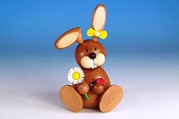 Osterhäsin sitzend mit Marienkäfer & Blume 11,0 cm groß NEU Osterfigur Holz Erzgebirge