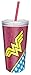 Zak Designs Double Wall Tumbler with Straw and Wonder Woman Graphics Drinkware, 16-Ounce, Multicolor
