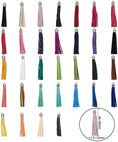 RGANT Leather Tassel Pendants Decorations with Gold/Platinum End Caps for Key Chain Cellphone Straps DIY Jewelry Accessories-32 PCS