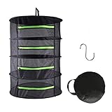 HYDGOOHO Herb Drying Rack Net Dryer 4 Layer 2ft Black W/Green Zippers Mesh Hydroponics