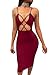 TOB Women's Sexy Spaghetti Backless Bodycon Lace up Front Club Dress Wine Red