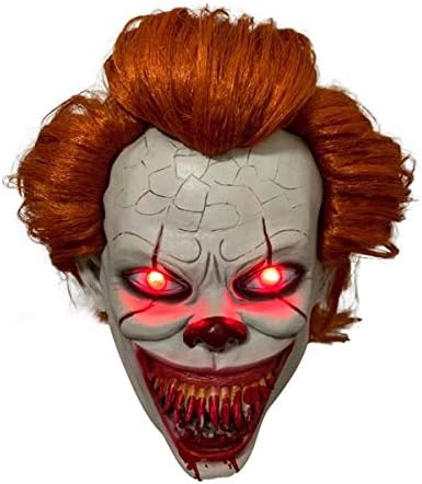 IT Pennywise Mask with Red LED Lights,Evil Teeth IT Stephen 2 Joker Mask,Latex Clown Scary Halloween Props Adult