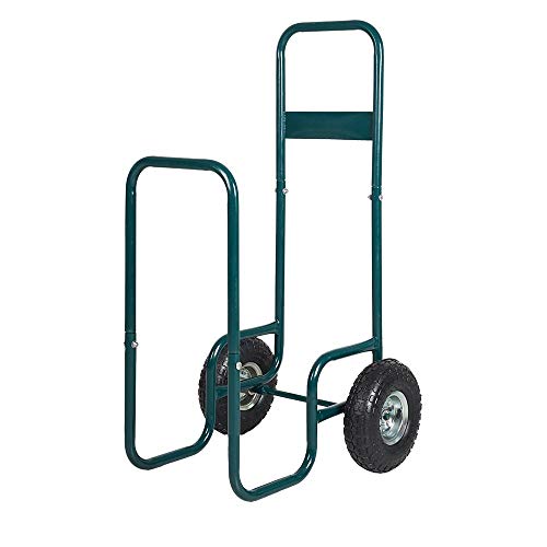 Livebest Portable Firewood Cart Log Fire Wood Carrier Holder Transport Rolling Steel Backyard Patio Garden, Green - Thumbnail 4
