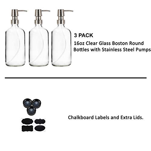Youngever 3 Pack 16 Ounce Clear Glass Boston Round Bottles with