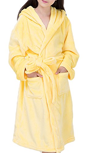 Roseate Girl's Plush Robe Soft Fleece Bathrobe Hooded with Pockets Yellow 5