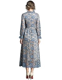 Ababalaya - Vestido largo de cóctel con cuello en O y encaje floral para mujer