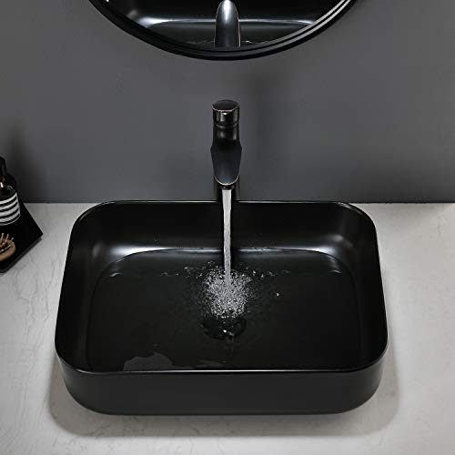 Ufaucet Modern Black Rectangular Above Counter Countertop Porcelain Ceramic Bathroom Vessel Vanity Sink