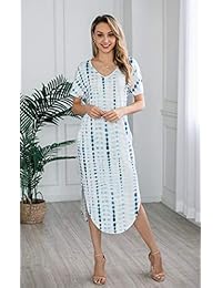 Vestido estilo skater a media pierna con cuello en V y manga corta floral con cuello en V de Angashion para mujer con bolsillos