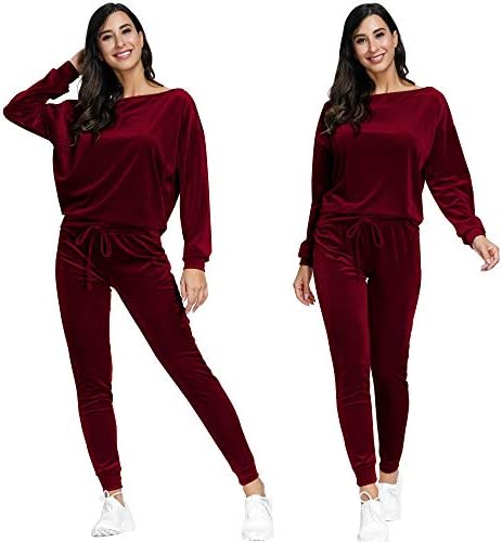 Selowin Women Off One Shoulder 2 Piece Casual Jogger Sweatsuit Velvet Tracksuit Sets 4 Selowin Women Off One Shoulder 2 Piece Casual Jogger Sweatsuit Velvet Tracksuit Sets
