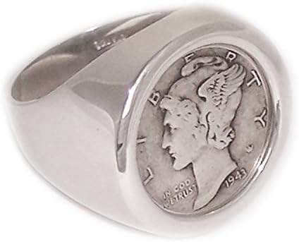 Sterling Silver High Polished Mercury Dime Coin Ring Size 15 Sizes available 6-15
