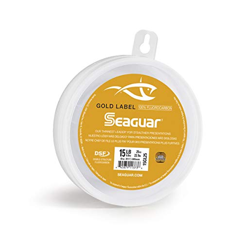 Seaguar Gold Label Fluorocarbon Fishing Line, Thin and Strong Fishing Leader, Double Structure for Strength and Softness, Low Memory for Easy Cinching Knots
