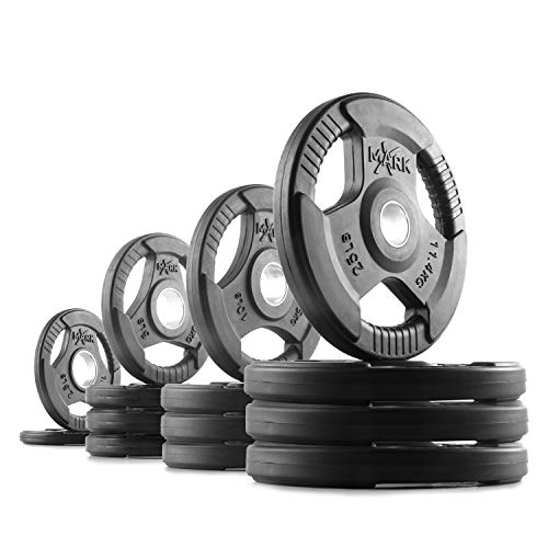 XMark Premium Quality Rubber Coated Tri-Grip Olympic Plate Weights - 165 lb. Set
