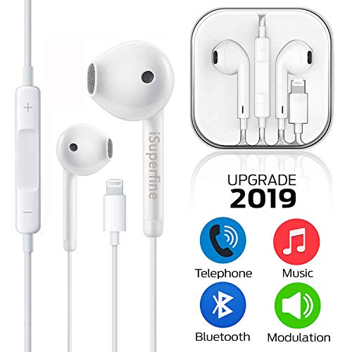 iSuperfine Earbuds, Microphone Earphones Stereo Headphones Noise Isolating Headset Compatible with iPhone X/XS/Max/XR/8/Plus/7/Plus Earphones (White)