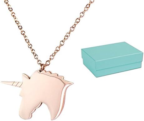 Blu Lily Unicorn Necklace for Girls, Women, Kids, Rose Gold Plated Stainless Steel w/Gift Box (Rose Gold)