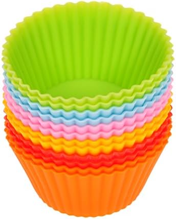 Cupcake Liners Silicone Meita 12PCS Reusable &amp; Nonstick Baking Cups Chocolate Muffin Moulds Sets Colorful Cupcake Holders Gift set