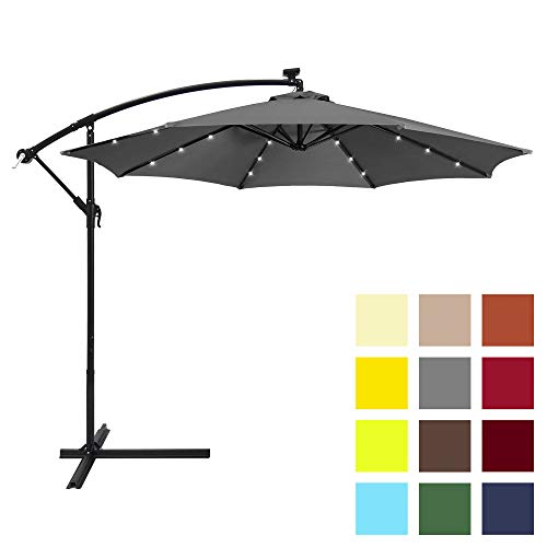 Best Choice Products 10-Foot Solar LED Offset Hanging Polyester Market Patio Umbrella w/Steel Frame and Easy Tilt Adjustment, Gray