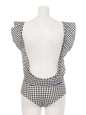 Amazon Lillilly リルリリー フリルギンガムスイムワンピース Black