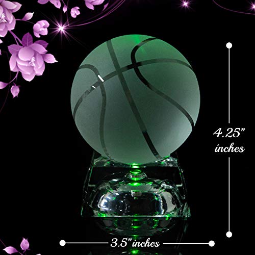 Matashi Crystal Paperweight for Desk with Etched Basketball Ornament with Lighted Trapezoid Base Gift for Kids Students Teachers Classmate Birthday Thanksgiving