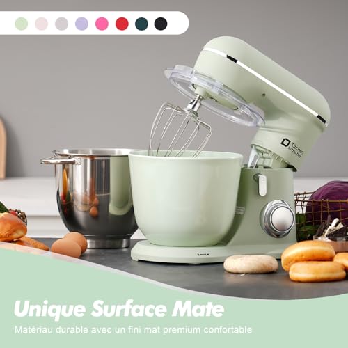 Kitchen in the box Pastry Processor, 4.5L+5L 2 Bowls Kitchen Robots, 10 Speeds Electric Kitchen Mixer, 1300 W Professional Kneader with Whisk, Beater, Hook (Green)