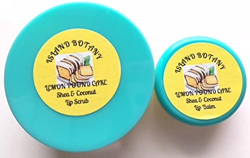 Lemon Pound Cake Twin PK Shea Butter &amp; Coconut oil Lip Balm &amp; Lip Scrub. Edible, Vegan, Organic, unrefined, golden Shea Butter. Soothes, Heals, nourishes, protects, softens, hydrates skin. 1.25 ozs