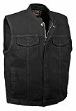 Men's Concealed Snap Denim Club Style Vest w/Hidden Zipper (Black, 2X)