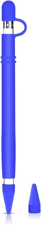 Silicone Case for Apple Pencil Holder Sleeve Skin Pocket Cover Accessories for iPad Pro, Soft Grip Pouch with Charging Cap Holder and 2 Protective Nib Covers (Blue)