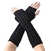 Women Lady Girl Long Soft Fingerless Knit Thumb Hole Gloves Mittens (01-Black)