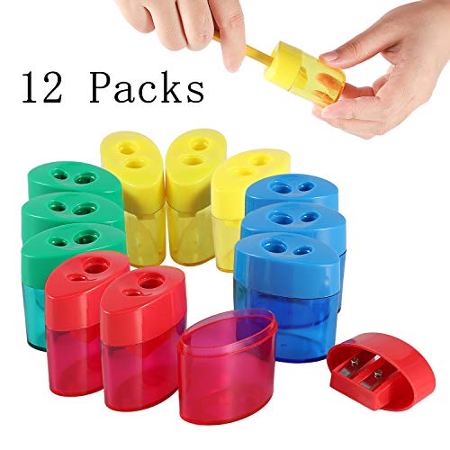 KIDMEN 2 Holes Pencil Sharpener,Pencil Sharpener for Kids,Pencil Sharpener Handheld-12 PACK - Thumbnail 7