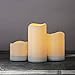 Ivory Solar Flameless Pillar Candles, Rechargeable, Warm White LEDs, Outdoor Use, Batteries Included - Set of 3